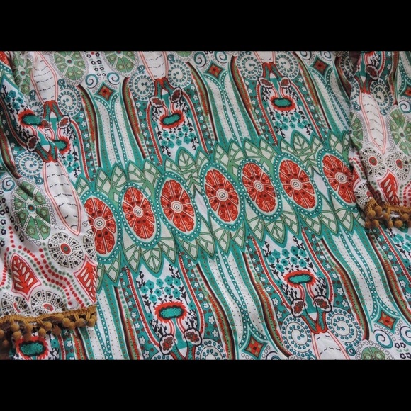 70's Style Tassle Trim Flower Hip 3/4 Length Sleeve Size Medium Dress - Picture 5 of 5